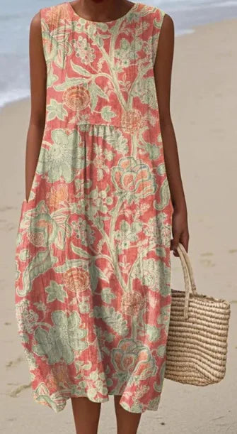 Éliane | Robe Trapèze Midi Sans Manches pour Femme
