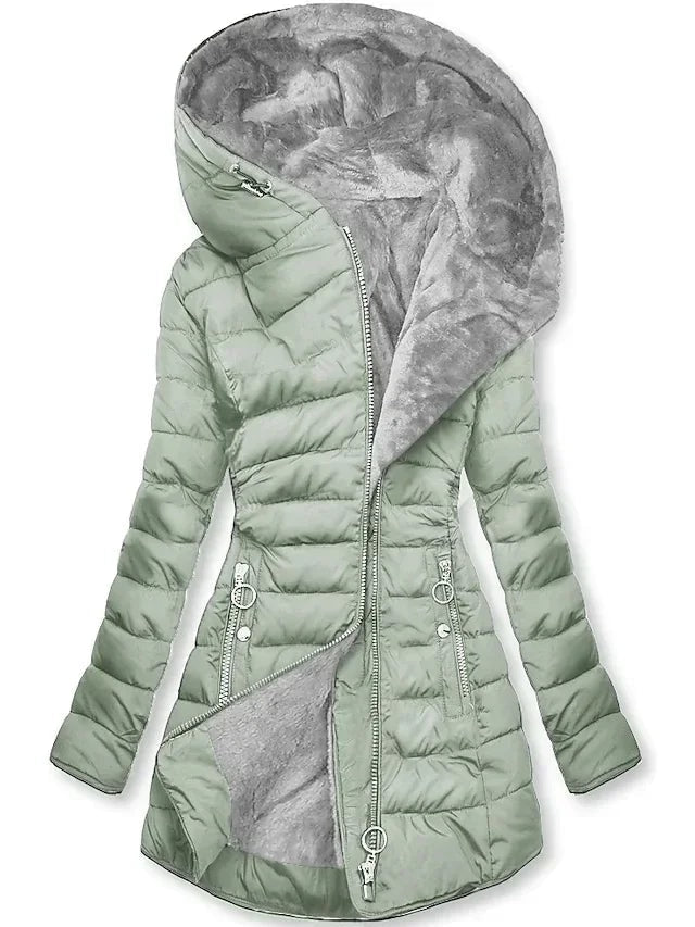 Zíper fino-encaixe parkas algodão-acolchoado jaqueta tendência inverno quente gola de pele parkas roupas femininas casacos de manga longa com capuz — 9