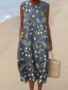 Éliane | Robe Trapèze Midi Sans Manches pour Femme
