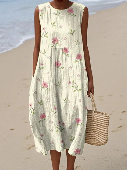 Éliane | Robe Trapèze Midi Sans Manches pour Femme