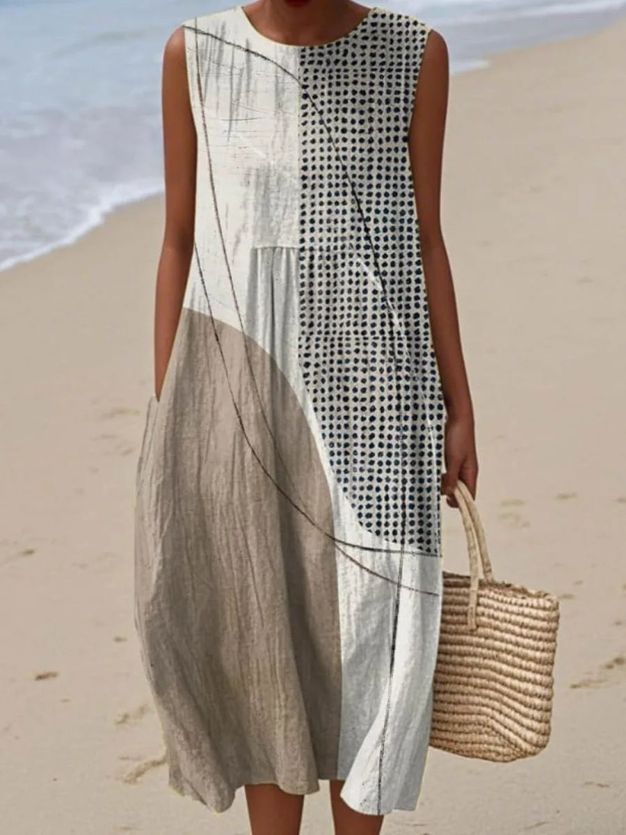Éliane | Robe Trapèze Midi Sans Manches pour Femme