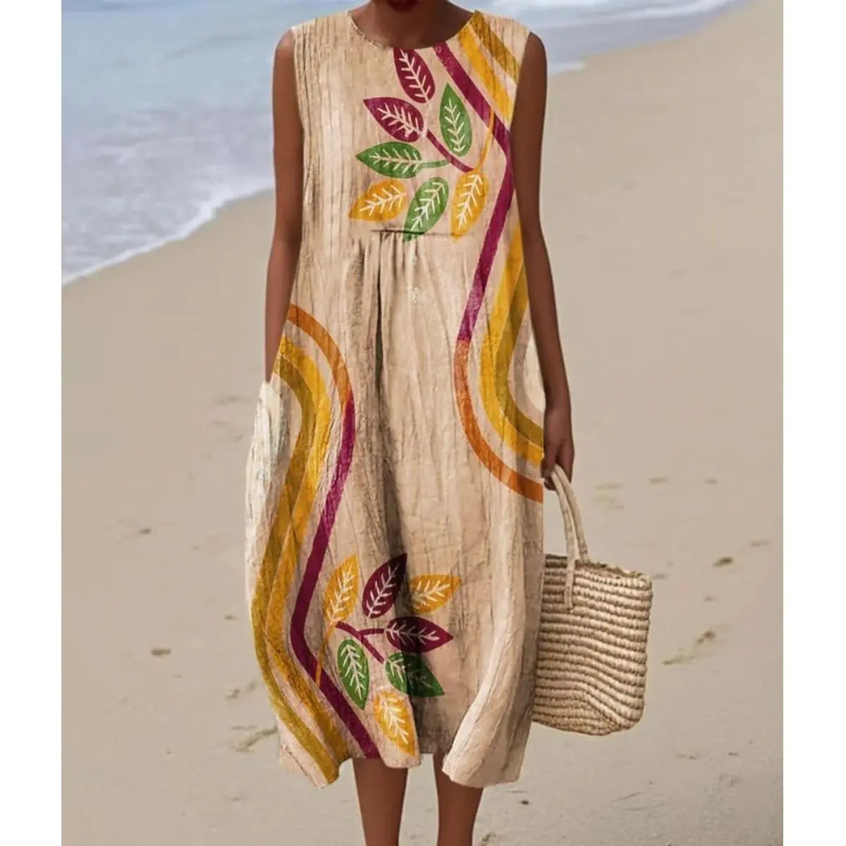 Éliane | Robe Trapèze Midi Sans Manches pour Femme