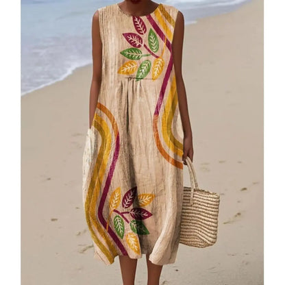 Éliane | Robe Trapèze Midi Sans Manches pour Femme
