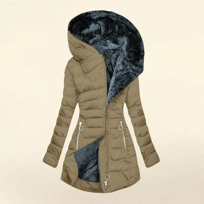 Zíper fino-encaixe parkas algodão-acolchoado jaqueta tendência inverno quente gola de pele parkas roupas femininas casacos de manga longa com capuz — 11