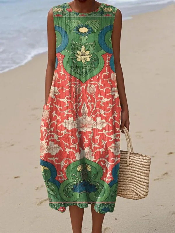 Éliane | Robe Trapèze Midi Sans Manches pour Femme