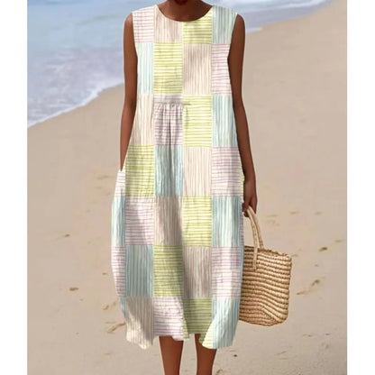 Éliane | Robe Trapèze Midi Sans Manches pour Femme