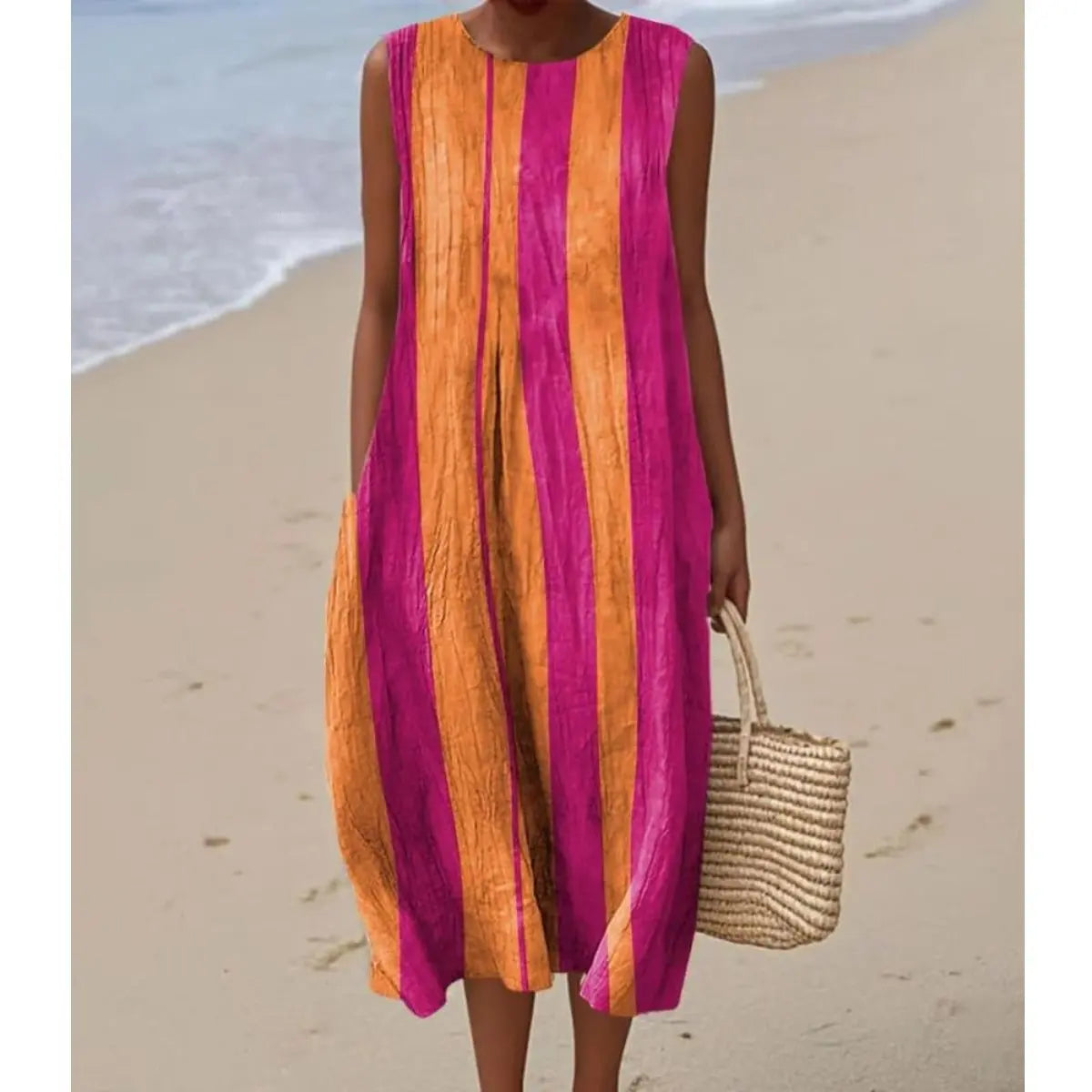Éliane | Robe Trapèze Midi Sans Manches pour Femme