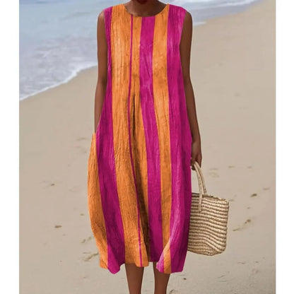 Éliane | Robe Trapèze Midi Sans Manches pour Femme