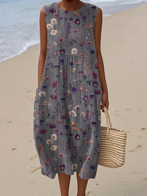 Éliane | Robe Trapèze Midi Sans Manches pour Femme