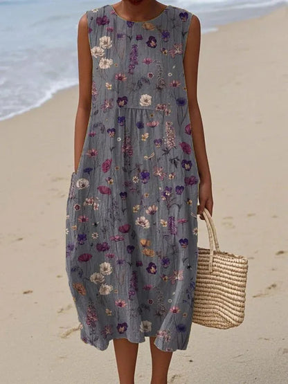 Éliane | Robe Trapèze Midi Sans Manches pour Femme