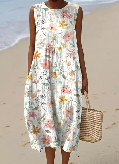 Éliane | Robe Trapèze Midi Sans Manches pour Femme