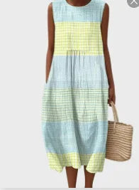 Éliane | Robe Trapèze Midi Sans Manches pour Femme