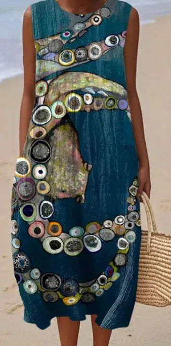 Éliane | Robe Trapèze Midi Sans Manches pour Femme