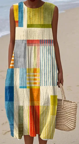 Éliane | Robe Trapèze Midi Sans Manches pour Femme