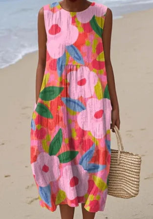 Éliane | Robe Trapèze Midi Sans Manches pour Femme