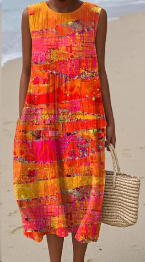 Éliane | Robe Trapèze Midi Sans Manches pour Femme