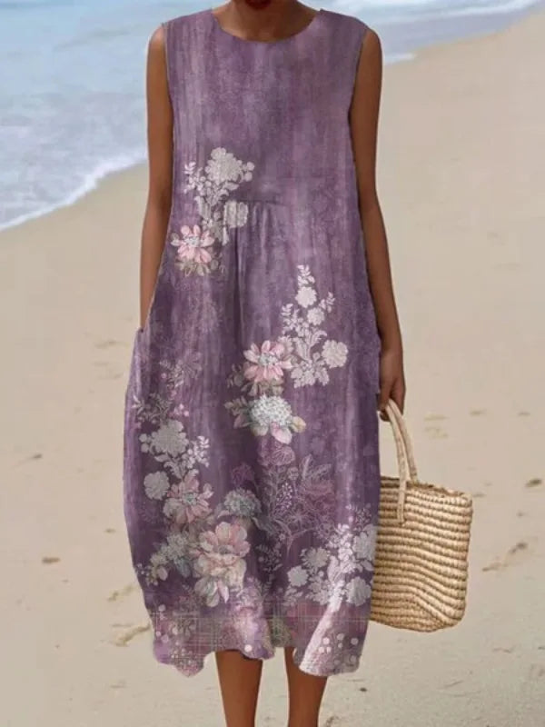 Éliane | Robe Trapèze Midi Sans Manches pour Femme