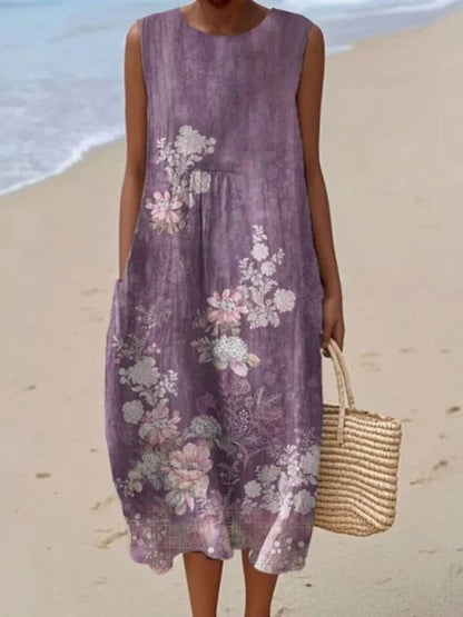 Éliane | Robe Trapèze Midi Sans Manches pour Femme