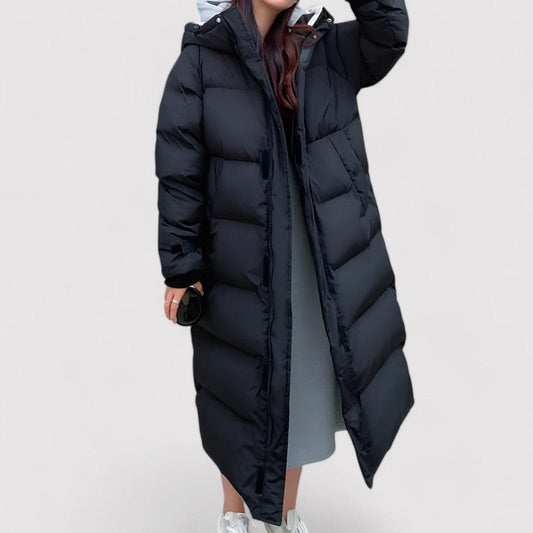 Parka Femme Noire à Capuche – Veste Longue Imperméable d’Hiver — 1