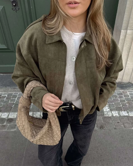 Dames Leren Jas Suede Oversized Warm — 9