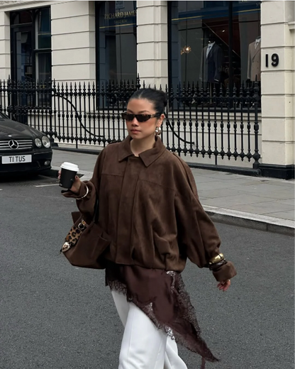 Dames Leren Jas Suede Oversized Warm — 4
