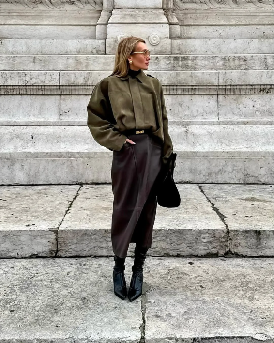 Dames Leren Jas Suede Oversized Warm — 5