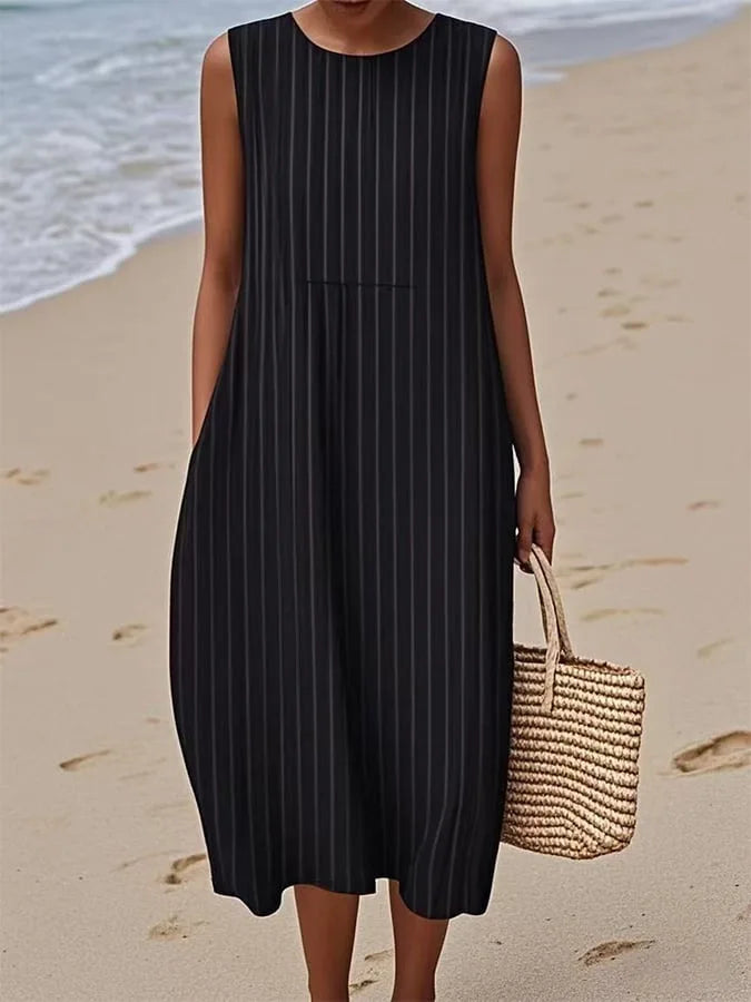 Éliane | Robe Trapèze Midi Sans Manches pour Femme