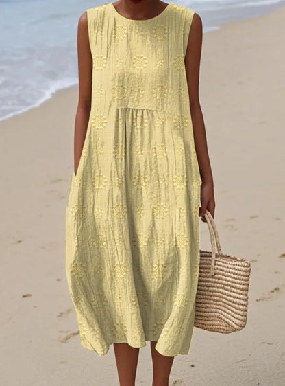Éliane | Robe Trapèze Midi Sans Manches pour Femme