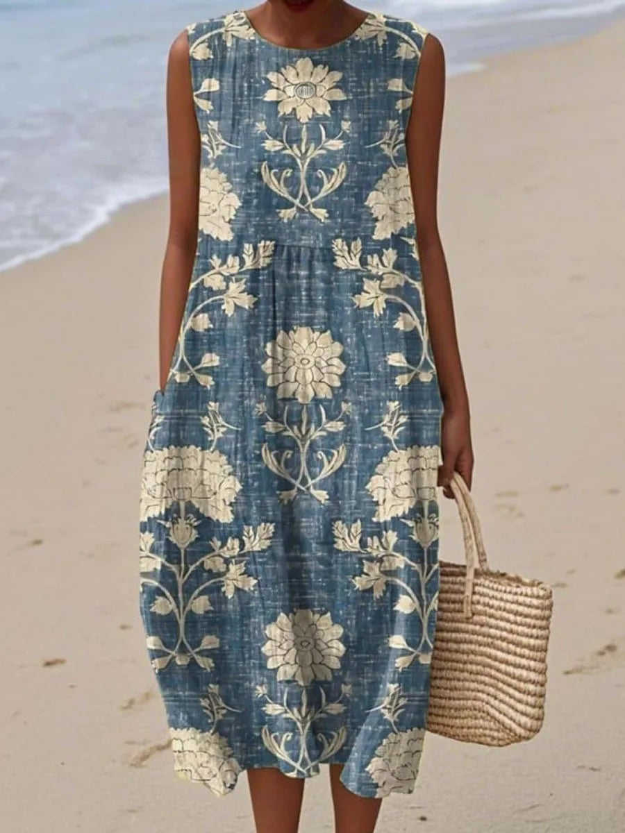 Éliane | Robe Trapèze Midi Sans Manches pour Femme
