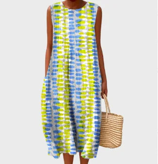 Éliane | Robe Trapèze Midi Sans Manches pour Femme