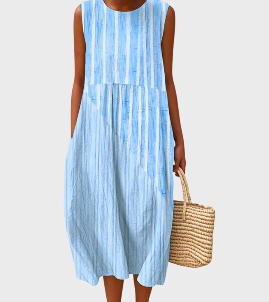 Éliane | Robe Trapèze Midi Sans Manches pour Femme