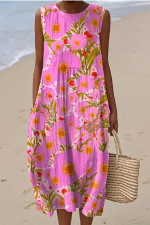 Éliane | Robe Trapèze Midi Sans Manches pour Femme