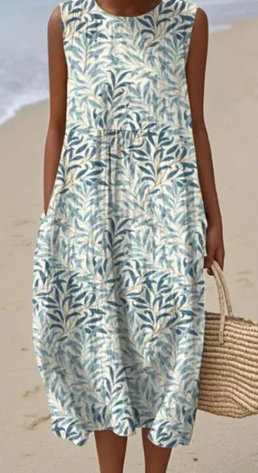 Éliane | Robe Trapèze Midi Sans Manches pour Femme