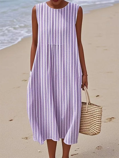 Éliane | Robe Trapèze Midi Sans Manches pour Femme