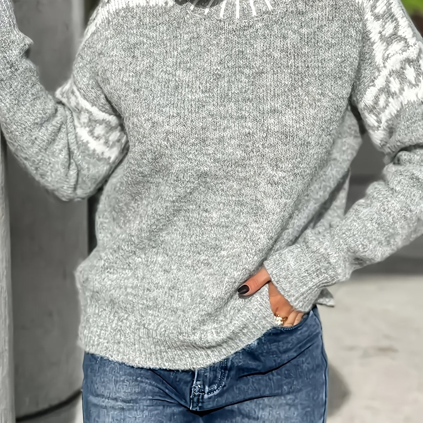 Plein d'ambiance ! Nouveau pull gris demi-col roulé de printemps/automne avec motif jacquard, doux et sophistiqué — 12