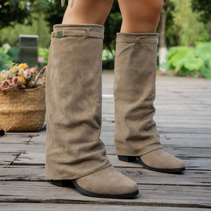 Bottes de cowboy vintage western pour femmes, bottes de monte à talons épais et bout rond, bottes longues rétro décontractées, bottes amples plissées et gonflées, bottes amples sur la jambe, chaussures pour femmes — 5