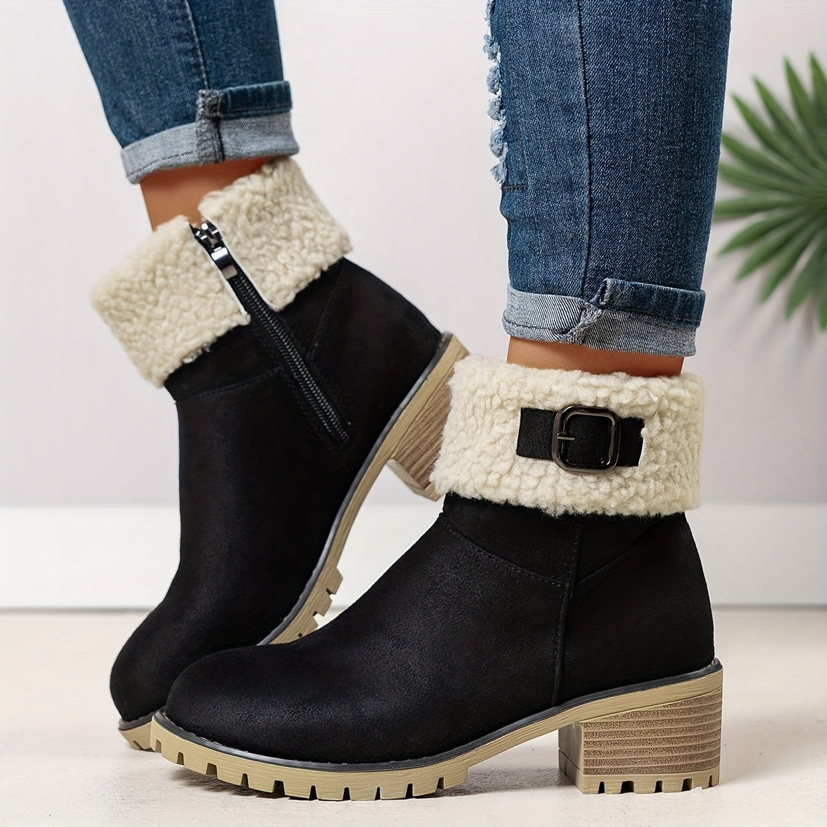 Nouvelles Bottes Montantes Noires 2025, Bottes Courtes Décontractées et Tendance pour Femmes, Bottes à Fermeture Éclair à Bout Rond pour Femmes, Chaudes et Épaisses pour l'Extérieur, Chaussures pour Femmes — 3