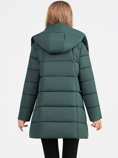 Nouveau manteau d'hiver rembourré pour femmes, mode élégant, coupe slim, idéal pour le bureau, les trajets quotidiens, cadeau de Noël, veste avec grande capuche côtelée - Vêtement d'extérieur rembourré — 7
