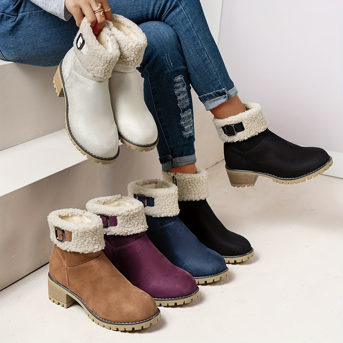 Nouvelles Bottes Montantes Noires 2025, Bottes Courtes Décontractées et Tendance pour Femmes, Bottes à Fermeture Éclair à Bout Rond pour Femmes, Chaudes et Épaisses pour l'Extérieur, Chaussures pour Femmes — 4