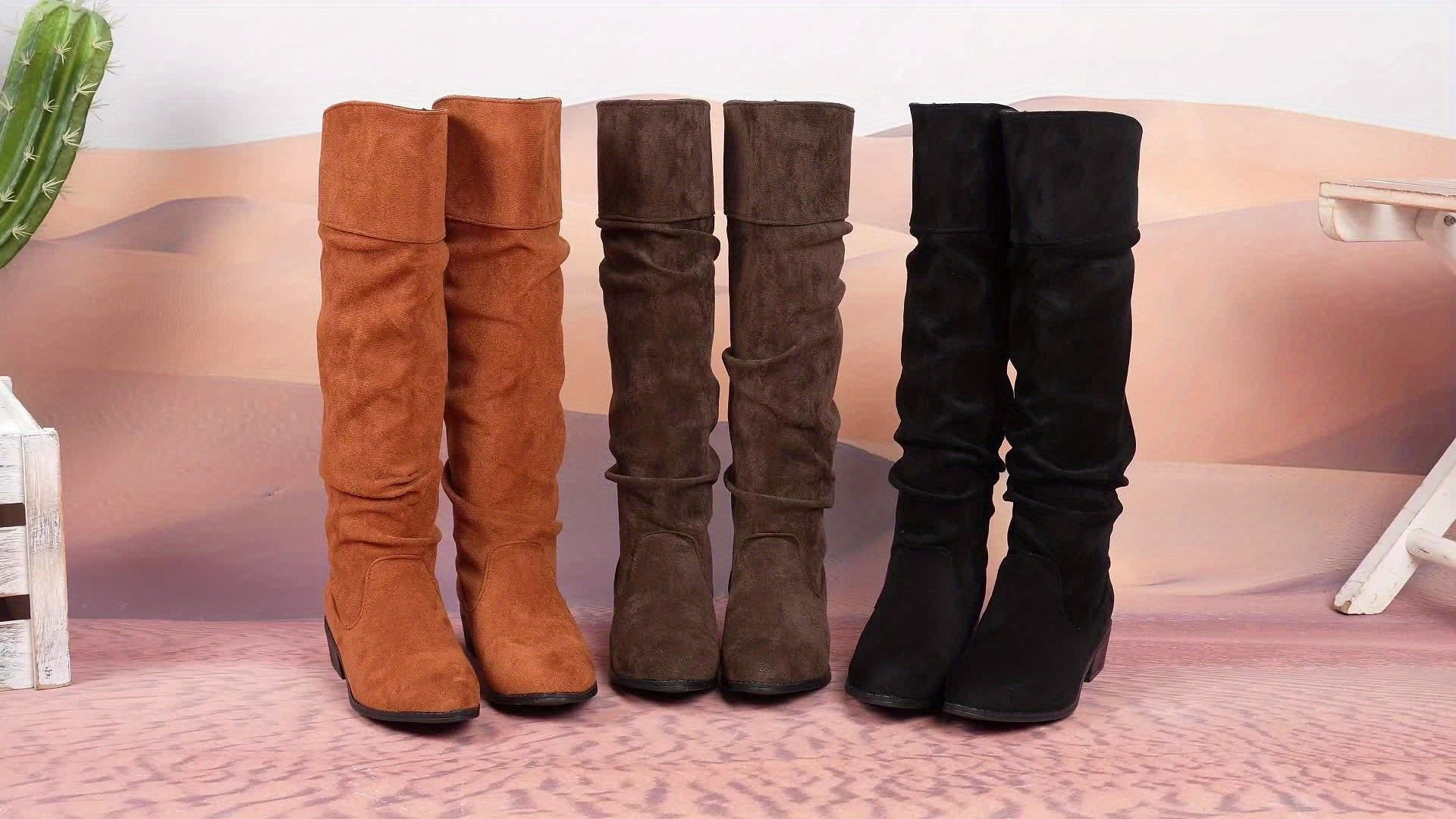 Nouvelles Bottes Mi-Hautes pour Femme, Style Classique et Élégant de Couleur Unie, Design à Enfiler Tendance, Cadeau pour Femme, Convient pour les Fêtes, Banquets, Mariages, Festivals de Musique, Noël, Vacances, Loisirs et Voyages, Chaussures pour Femme — 16