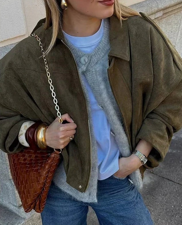 Dames Leren Jas Suede Oversized Warm — 8