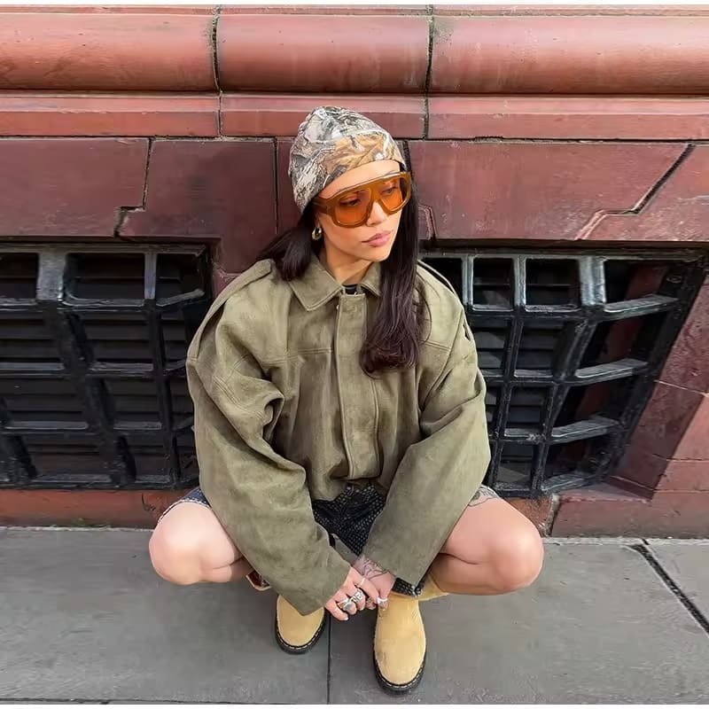 Dames Leren Jas Suede Oversized Warm — 10