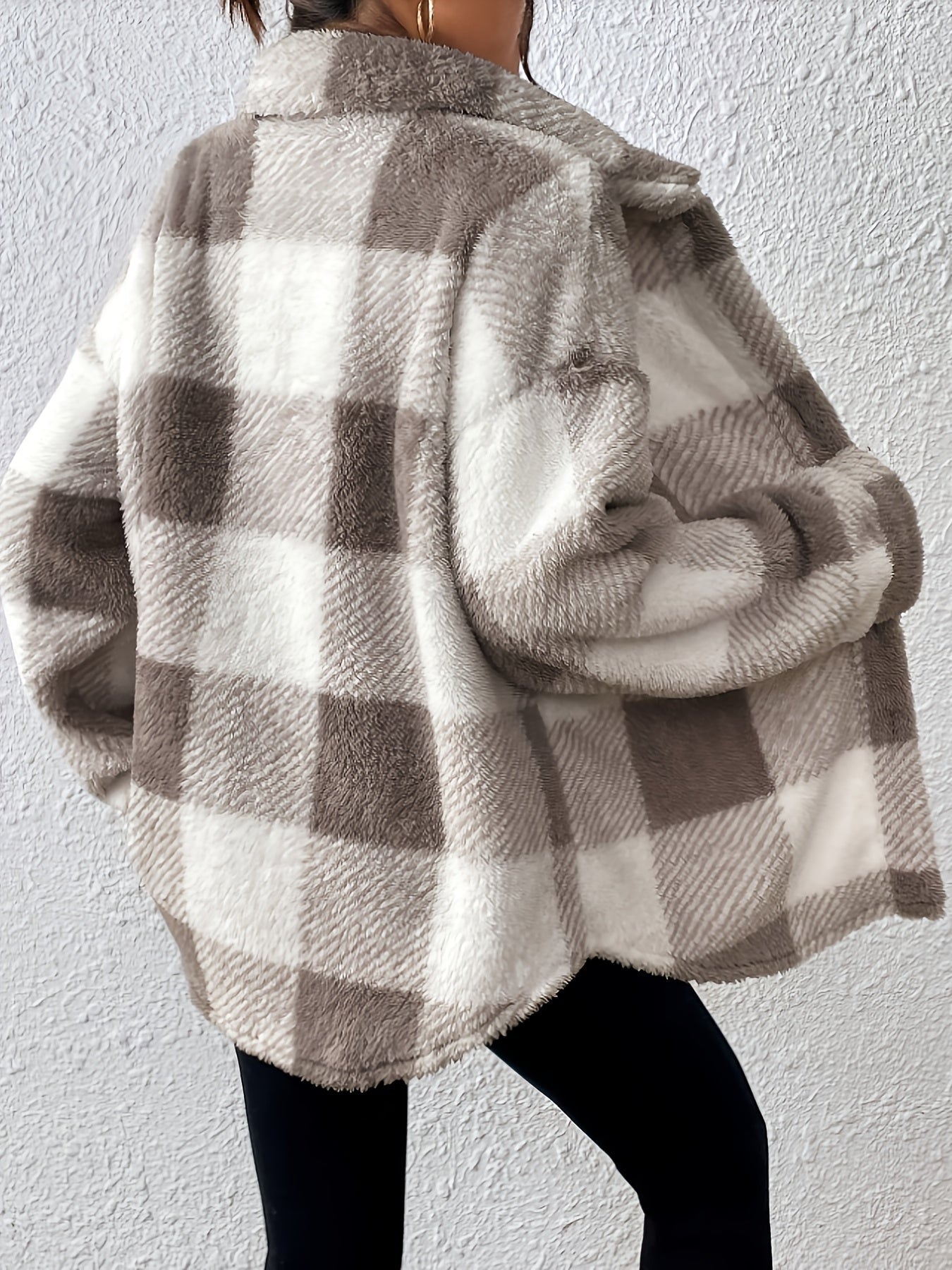 Veste élégante décontractée à carreaux en peluche avec boutons, idéale pour le quotidien en automne et en hiver — 11