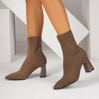 Chaussures élégantes pour femmes, chaussures de dame élégantes, bottes de cheville à talon épais à bout pointu pour femmes, bottes nues, tissu de couleur unie tout-à-fait, confortables, tenue de trajet quotidien, vêtements de fête de festival de musique, — 11