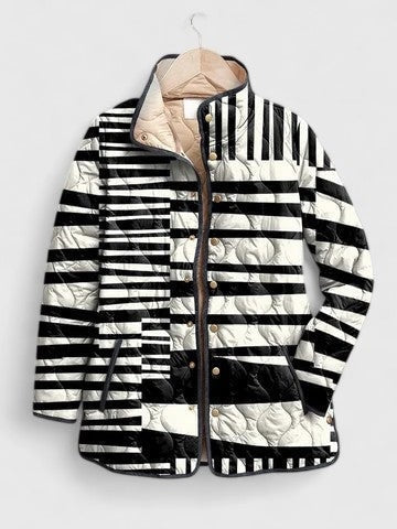 Myah | Veste Matelassée Zippée à Col Montant pour Femme - Rayé Noir et Blanc
