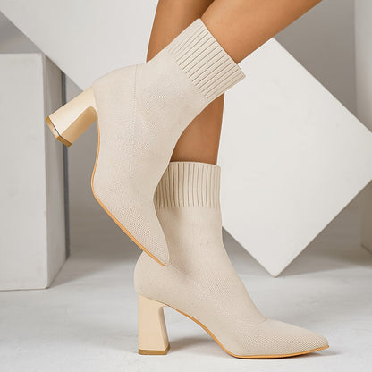 Chaussures élégantes pour femmes, chaussures de dame élégantes, bottes de cheville à talon épais à bout pointu pour femmes, bottes nues, tissu de couleur unie tout-à-fait, confortables, tenue de trajet quotidien, vêtements de fête de festival de musique, — 13