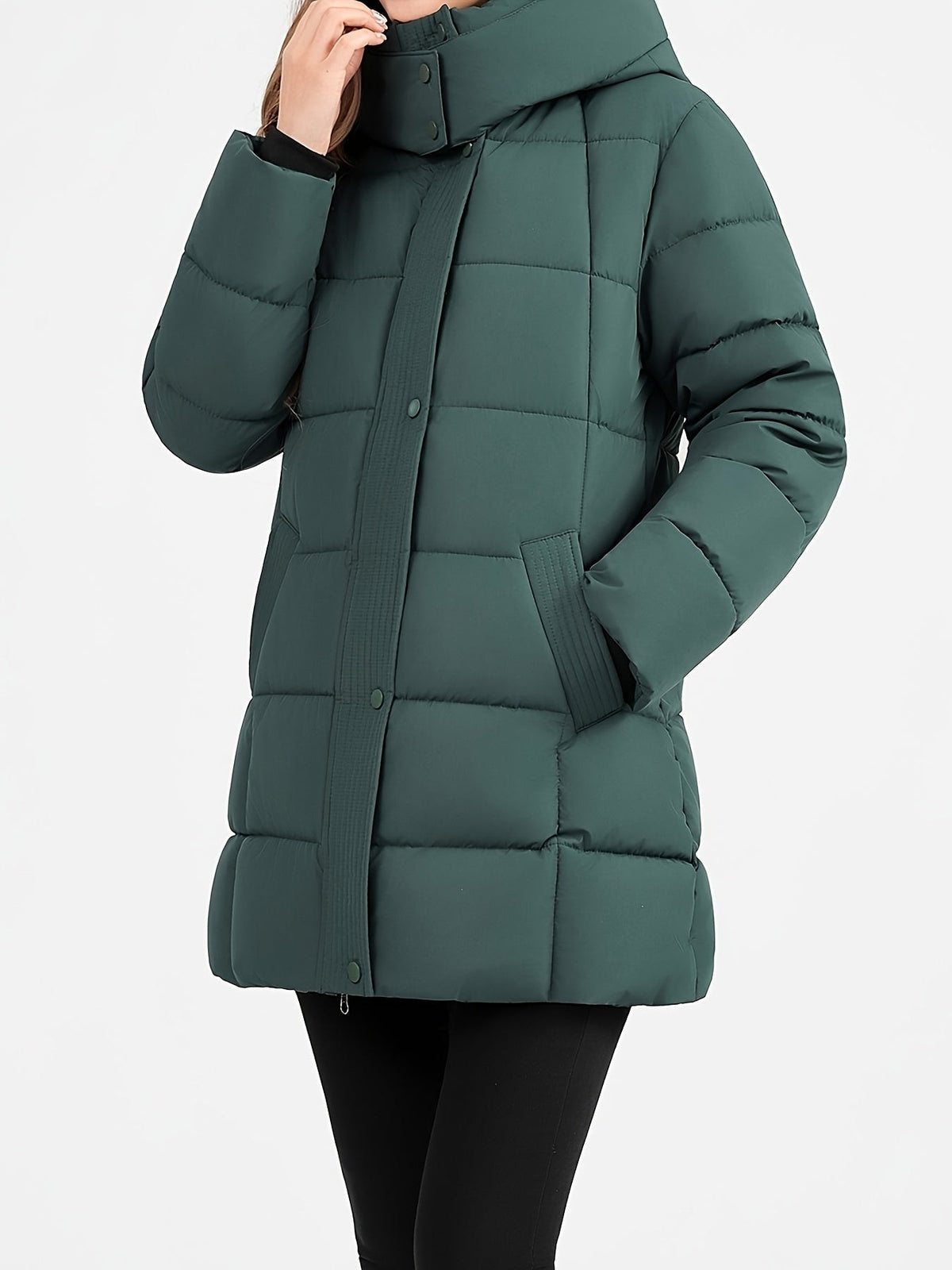Nouveau manteau d'hiver rembourré pour femmes, mode élégant, coupe slim, idéal pour le bureau, les trajets quotidiens, cadeau de Noël, veste avec grande capuche côtelée - Vêtement d'extérieur rembourré — 3