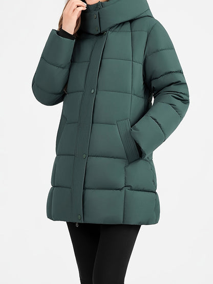 Nouveau manteau d'hiver rembourré pour femmes, mode élégant, coupe slim, idéal pour le bureau, les trajets quotidiens, cadeau de Noël, veste avec grande capuche côtelée - Vêtement d'extérieur rembourré — 3