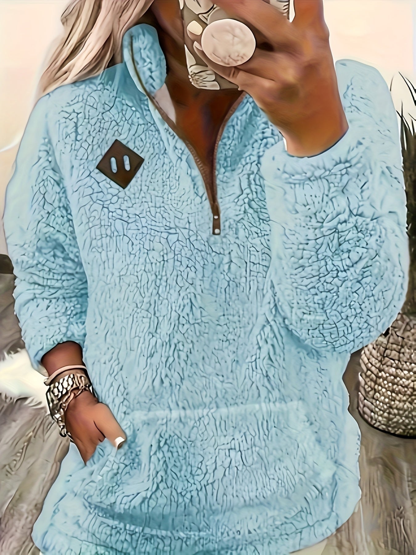 Haut sweat-shirt à la mode et élégant avec fermeture éclair et petit col montant — 9