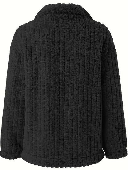 Veste décontractée à col retourné et manches longues en teddy pour femme — 8